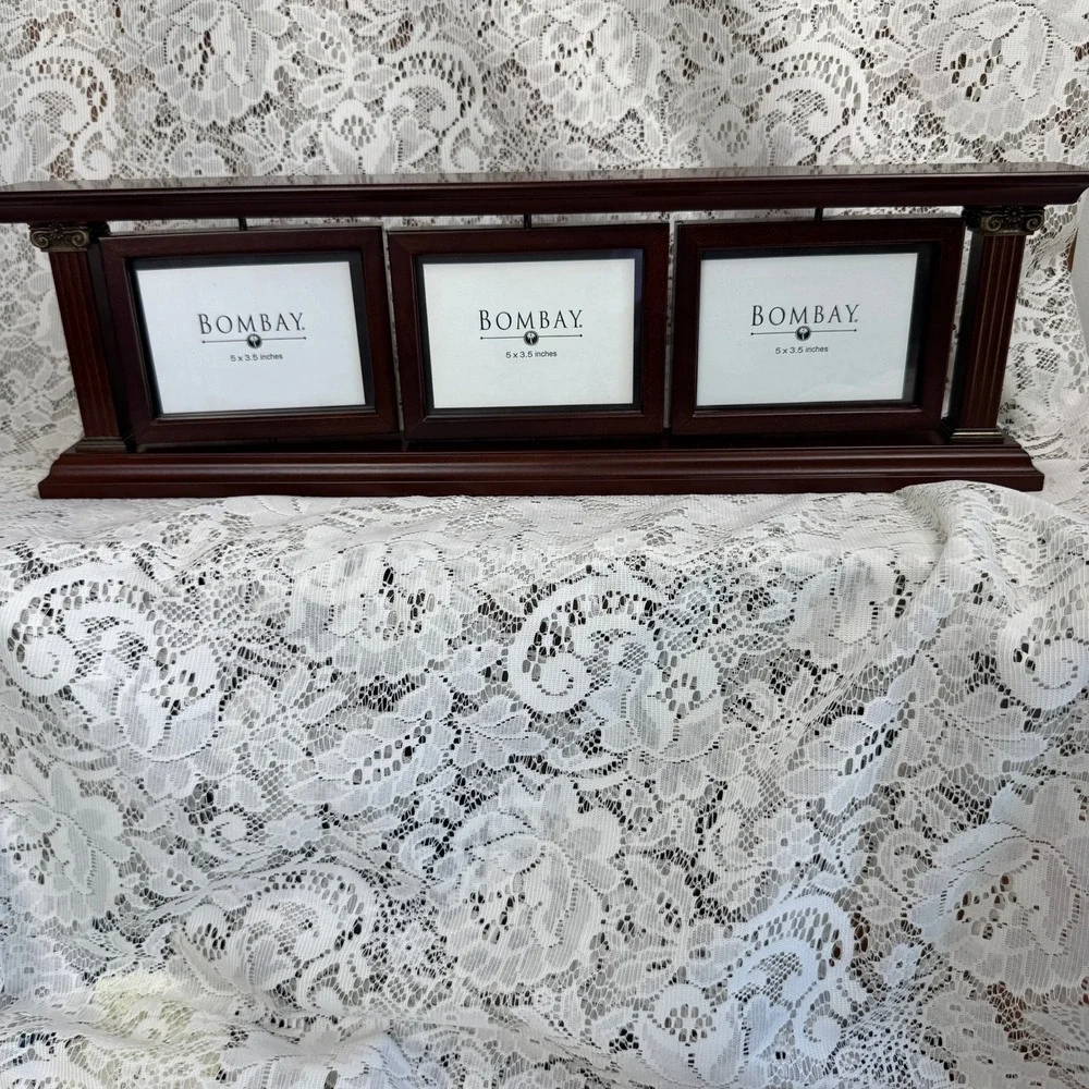 Triple Swivel Photo Frame Dark Wood Architectural Column  Neoclassical Regency